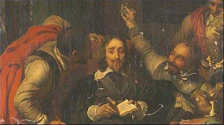 Hippolyte Delaroche A portion of Hippolyte Delaroche's 1836 oil painting Charles I Insulted by Cromwell's Soldiers, oil painting image